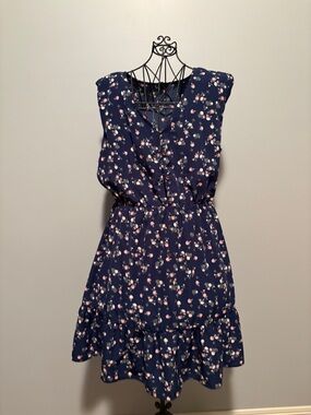 Sleeveless Navy Floral Ruffle Summer Dress